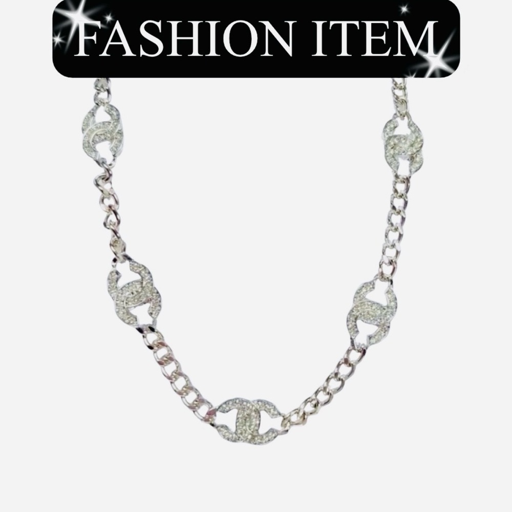 A-1FN-7: NECKLACE: Silver CC Monogram w/Rhinestones, NWOT